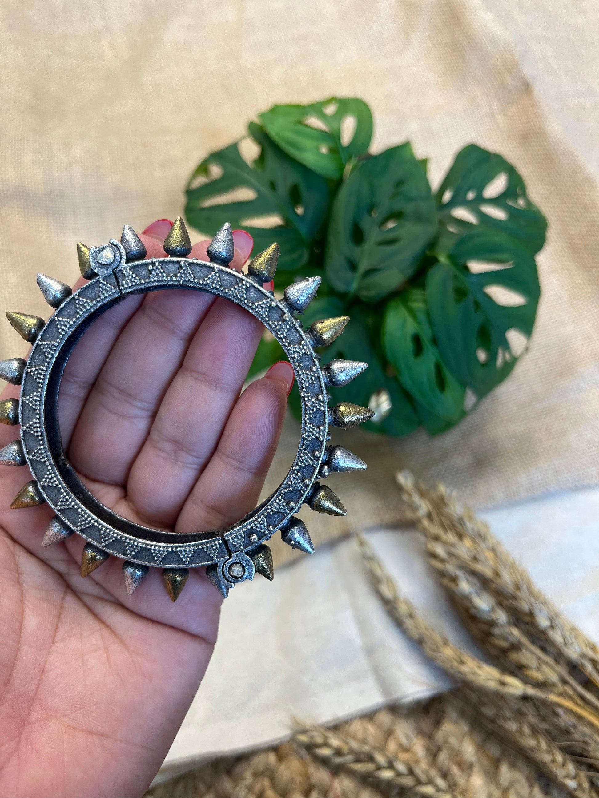 Oxidized Silver Spike Bangle - WEVOW