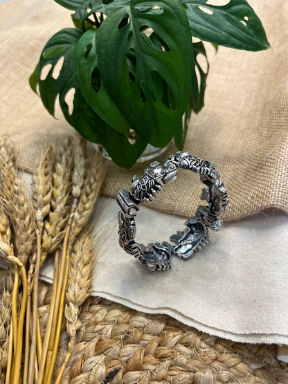 Lion-Head Oxidised Silver Cuff Bangle - WEVOW