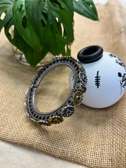 Intricate Oxidized Silver Bangle - WEVOW