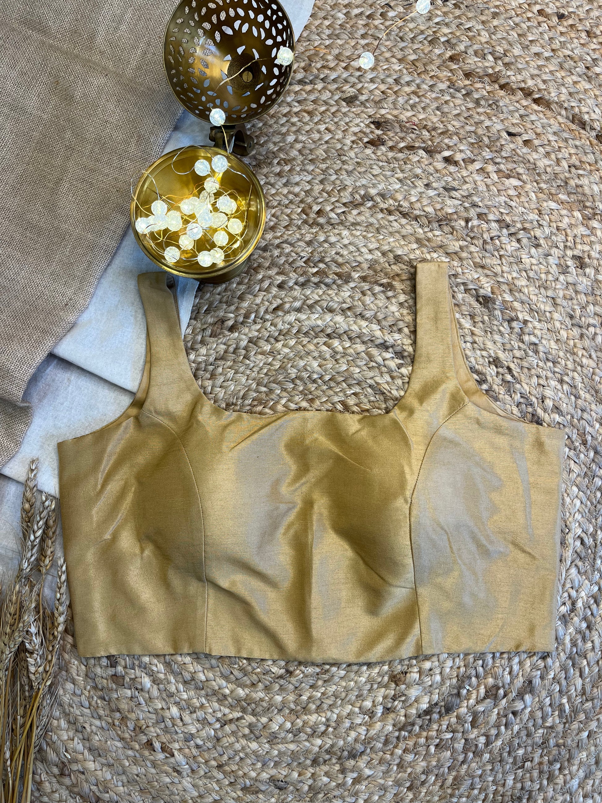 Luxurious Golden Silk Sleeveless Blouse with Elegant Finish - WEVOW