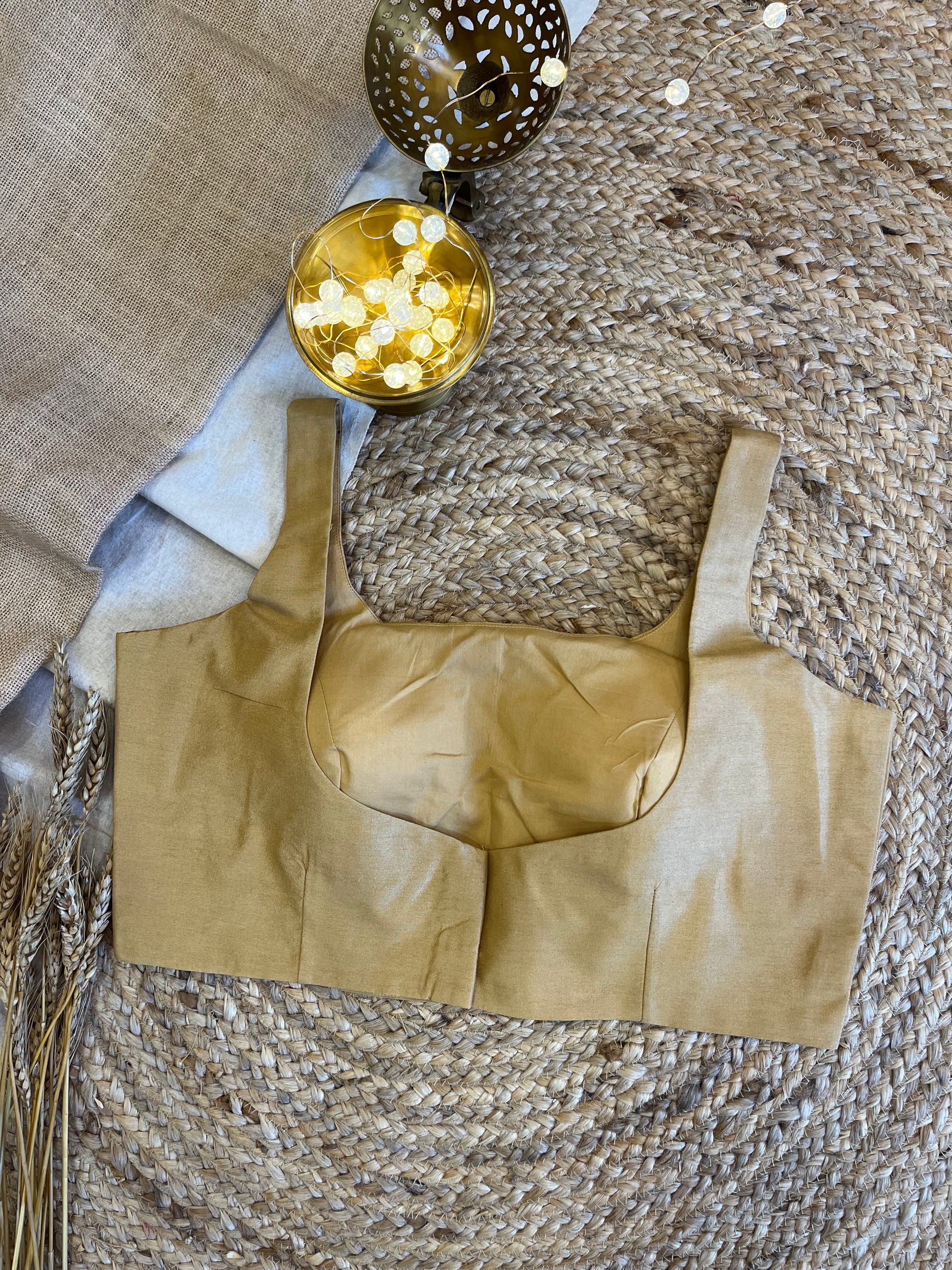 Luxurious Golden Silk Sleeveless Blouse with Elegant Finish - WEVOW