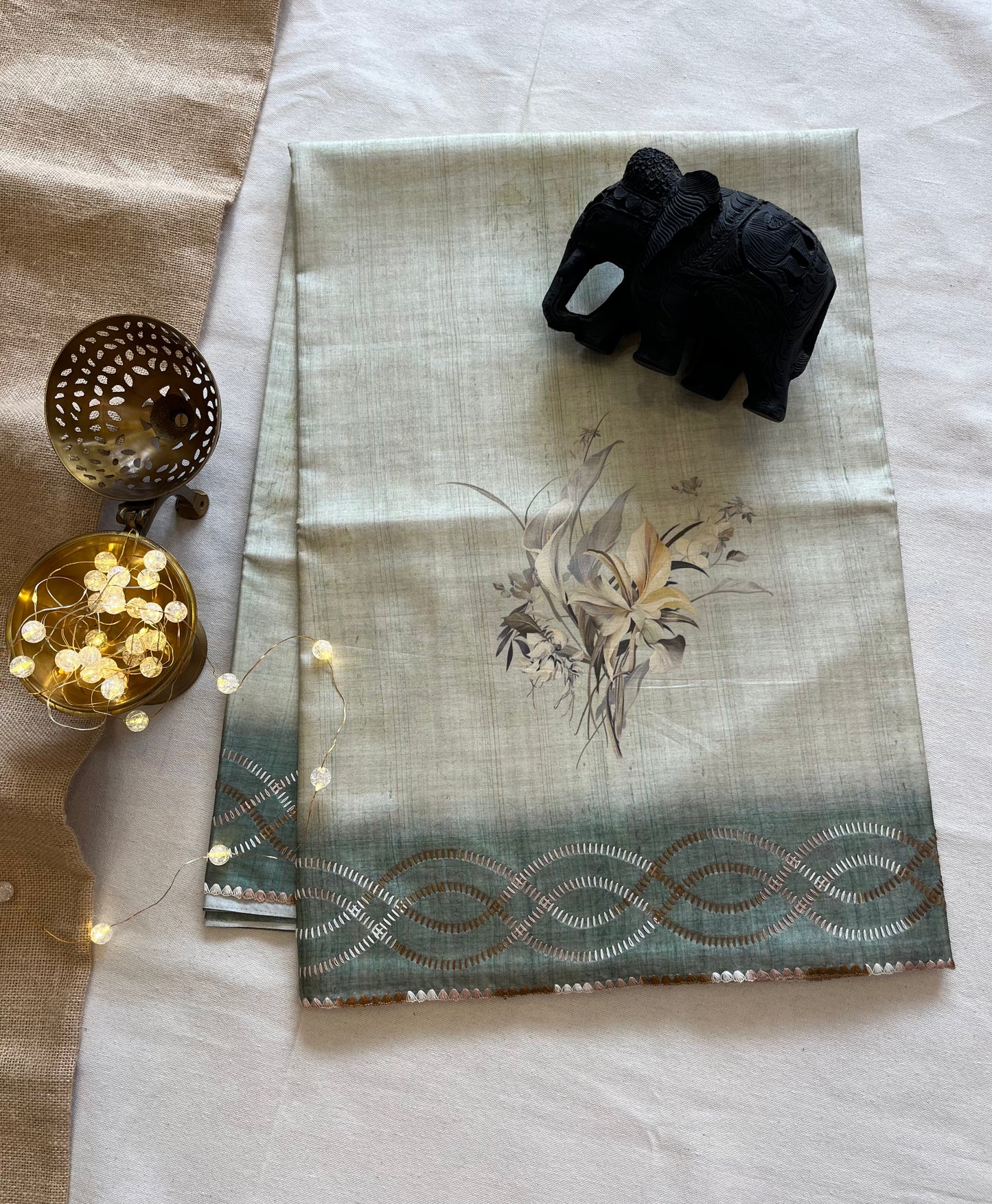 Classic Tussar Silk Saree with Intricate Parsi Thread Embroidery