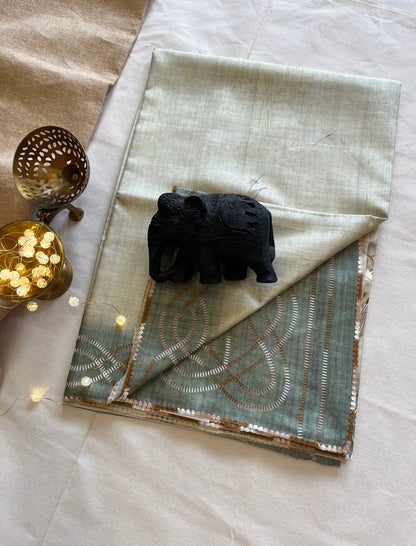 Classic Tussar Silk Saree with Intricate Parsi Thread Embroidery