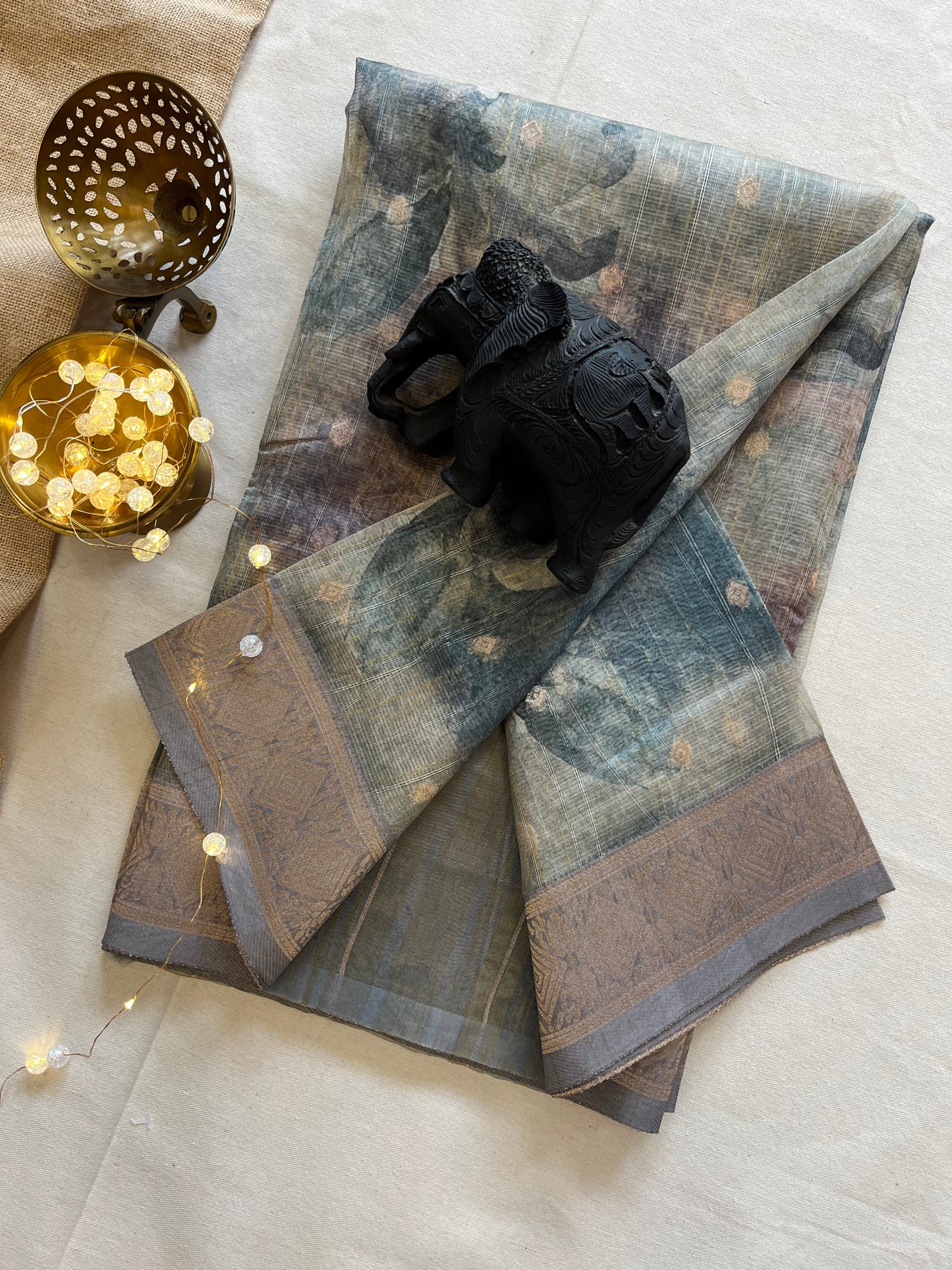 Handwoven Tussar Silk Flower Saree – Artisan’s Choice