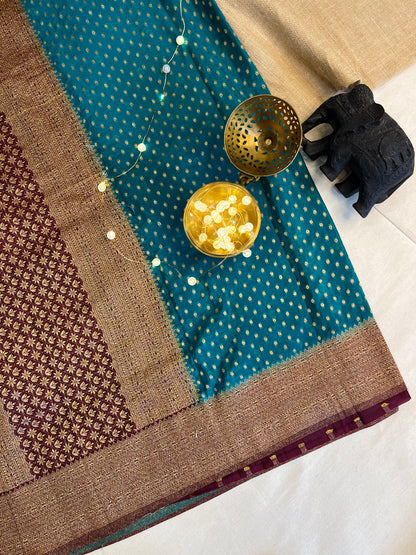 Elegant Buta Silk Saree with Antique Zari Border