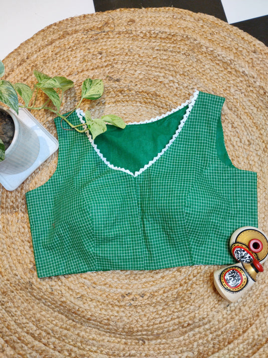 Cotton Jacquard Sleeveless Padded Blouse with Embroidery – Summer Friendly Designer Blouse