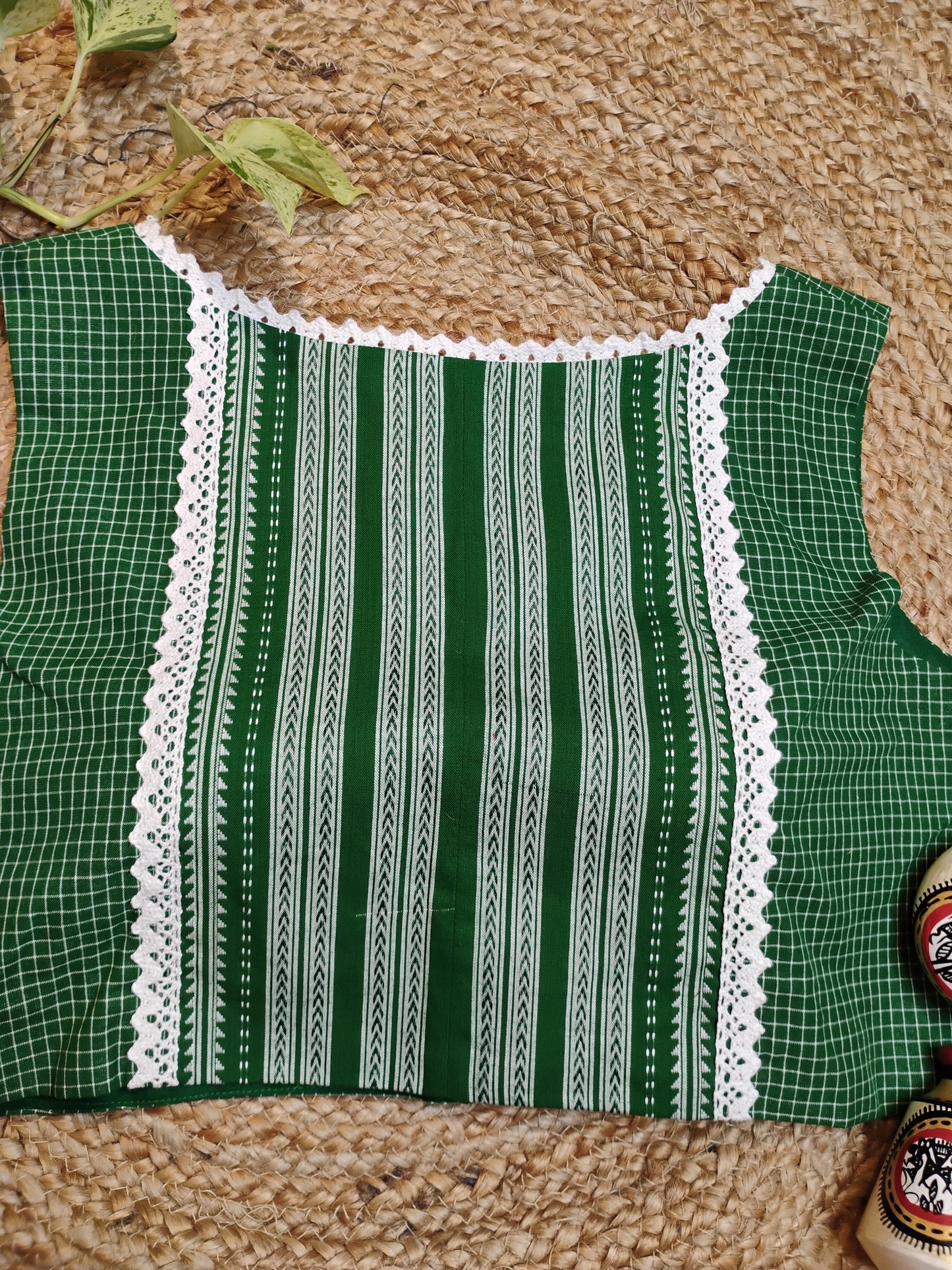Cotton Jacquard Sleeveless Padded Blouse with Embroidery – Summer Friendly Designer Blouse