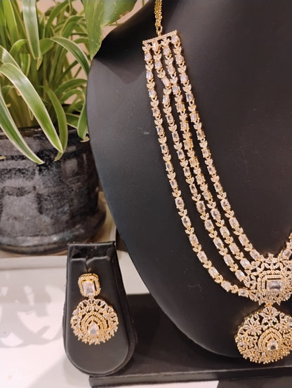 Traditional Gold-Tone Multi-Layer Necklace Set with Statement Pendant & Earrings