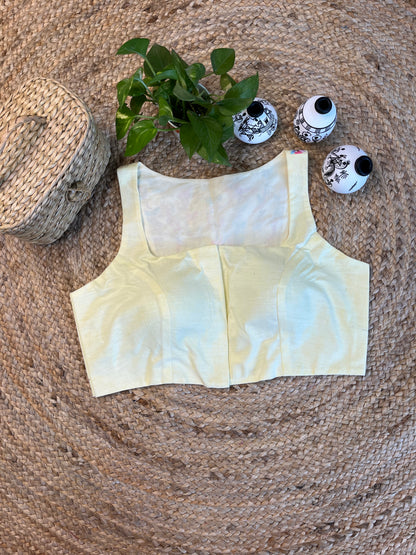 Cotton Pure cotton thread work sleeveless blouse in pale yellow