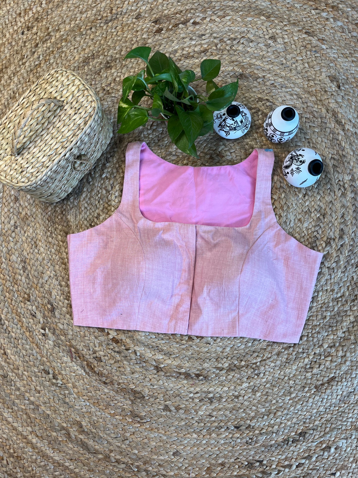 Cotton Pure cotton thread work sleeveless blouse in Baby pink