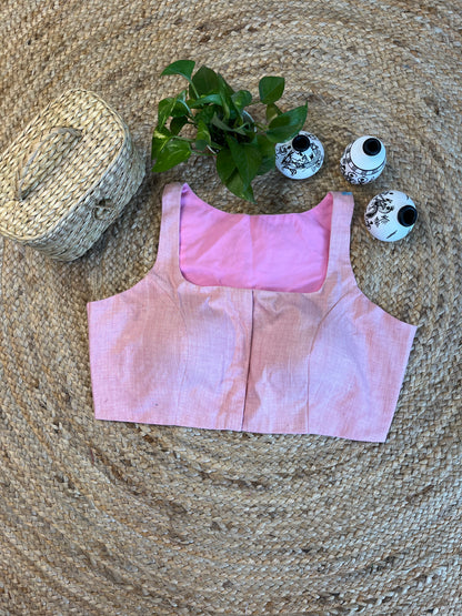 Cotton Pure cotton thread work sleeveless blouse in Baby pink