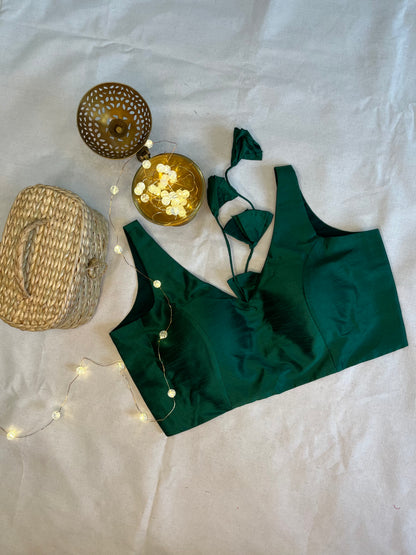 Raw silk Backless Raw silk solid colour  in Bottle green