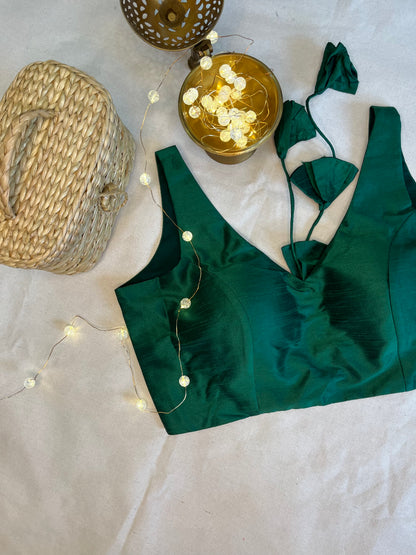 Raw silk Backless Raw silk solid colour  in Bottle green