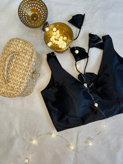 Raw silk Backless Raw silk solid colour  in Black
