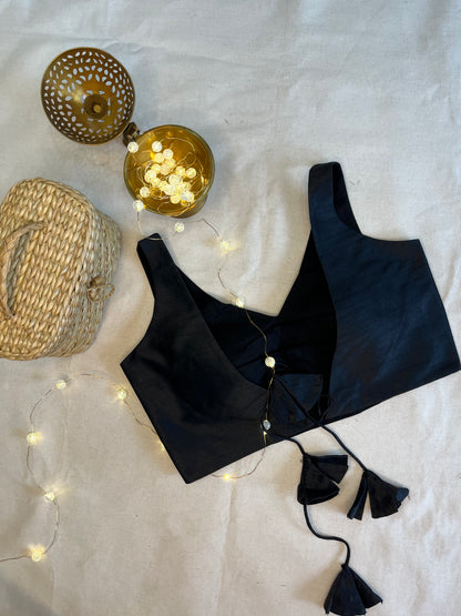 Raw silk Backless Raw silk solid colour  in Black