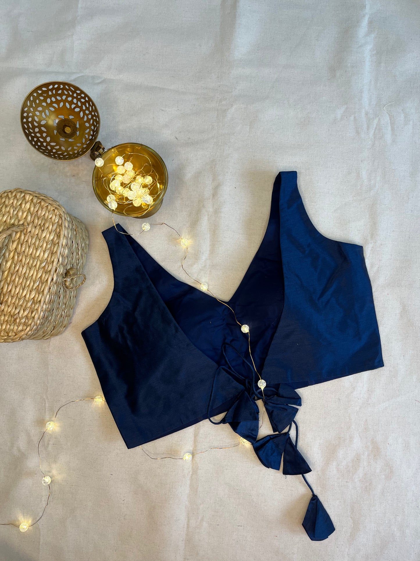 Raw silk Backless Raw silk solid colour  in Midnight blue