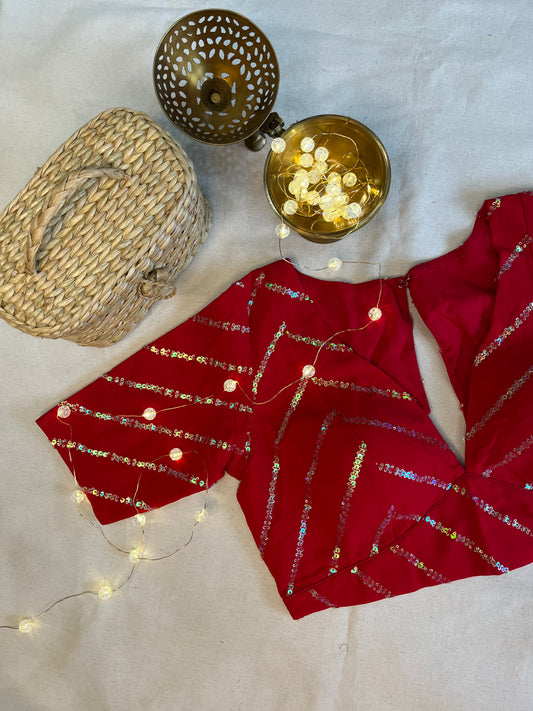 Geogette Geogette plunge neck sequence work in Ruby Red