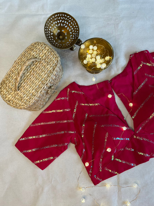Geogette Geogette plunge neck sequence work in Rani pink