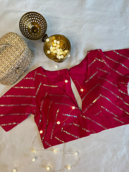 Geogette Geogette plunge neck sequence work in Rani pink