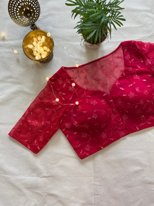 Rani Pink Organza Blouse with Sequins Embroidery – Glamorous Ethnic Wear
