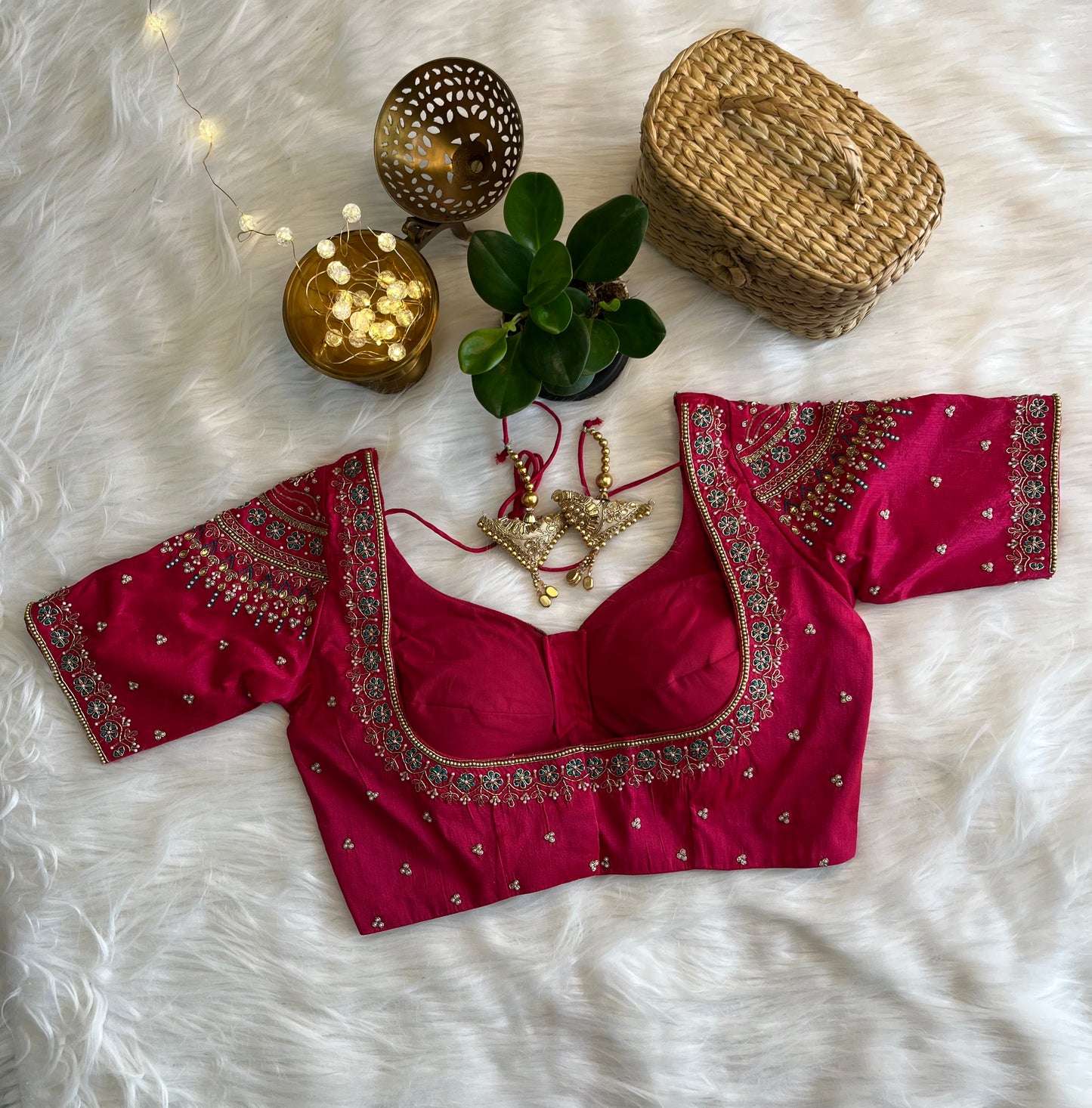 Rani Pink Bridal Zardozi Blouse - Luxurious Raw Silk Fusion for an Unforgettable Wedding