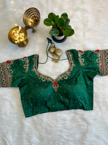 Royal Emerald Zardozi Fusion Silk Blouse
