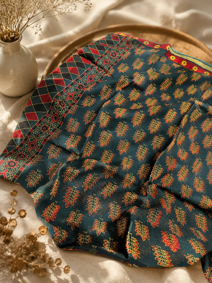 Navy Blue Kota Dori Hand Block Print Saree