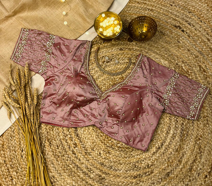 Peach Bridal Blouse with Handcrafted Zardosi - WEVOW
