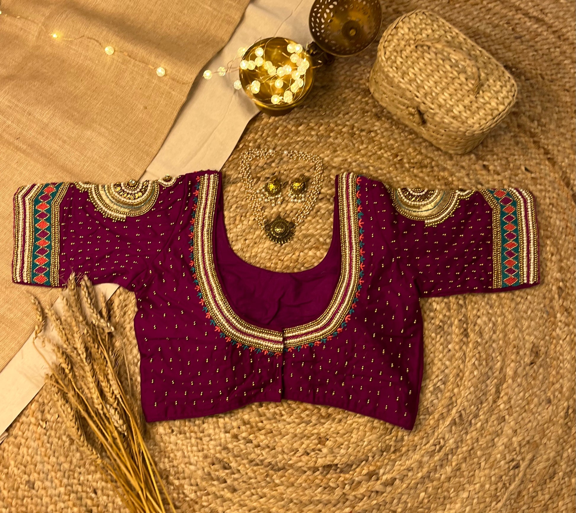 Artisan Deep Purple Bridal Blouse with Beaded Detailing - WEVOW