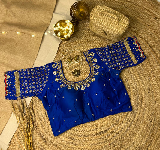 Royal Blue Bridal Blouse with Intricate Handwork - WEVOW