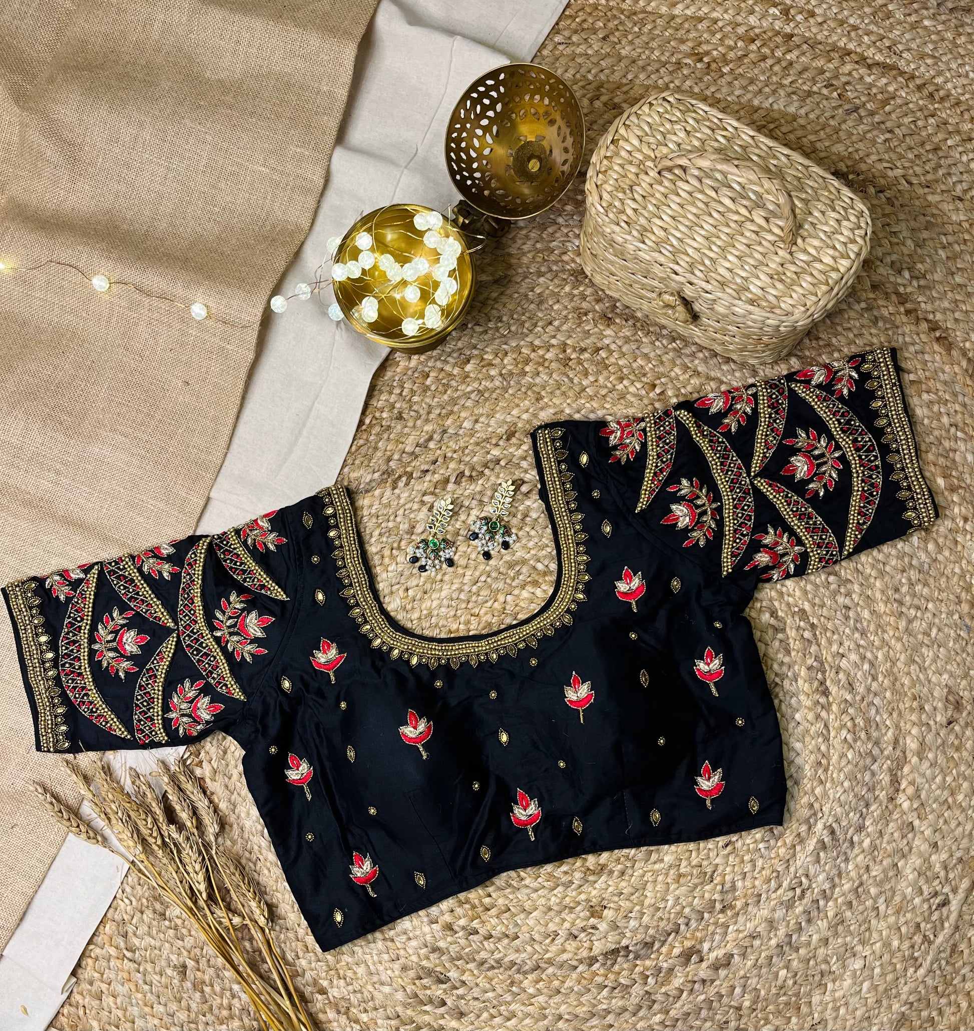 Opulent Black Bridal Blouse with Kundan Embellishments - WEVOW