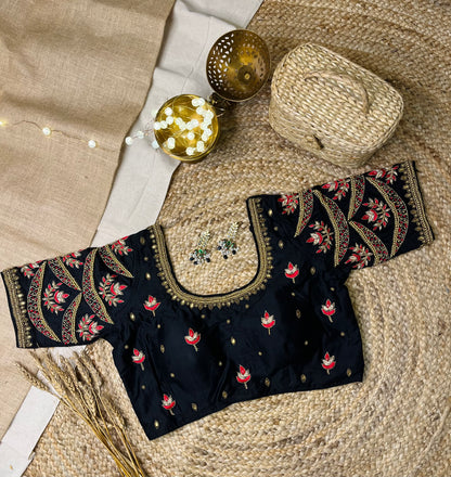 Opulent Black Bridal Blouse with Kundan Embellishments - WEVOW