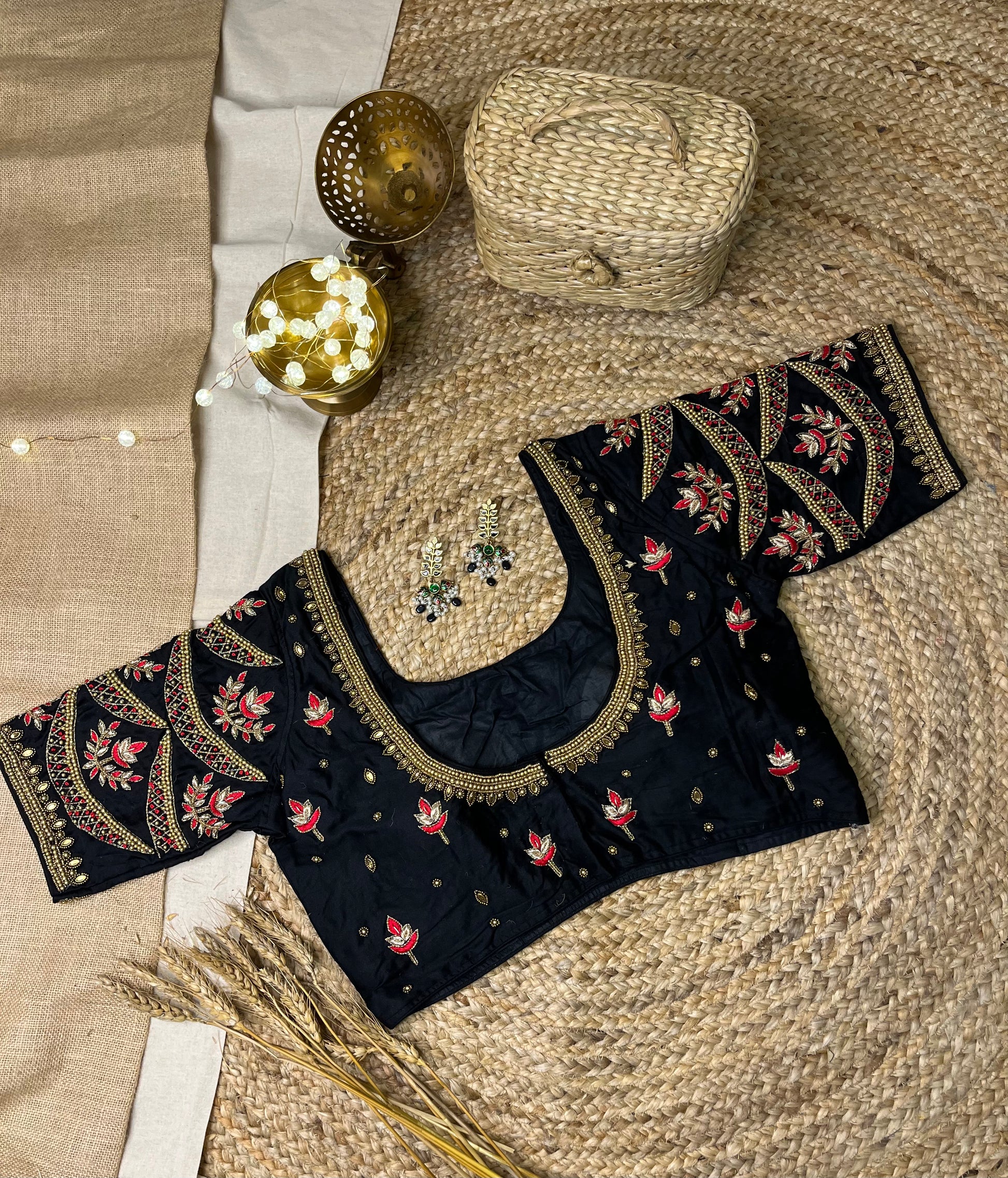 Opulent Black Bridal Blouse with Kundan Embellishments - WEVOW