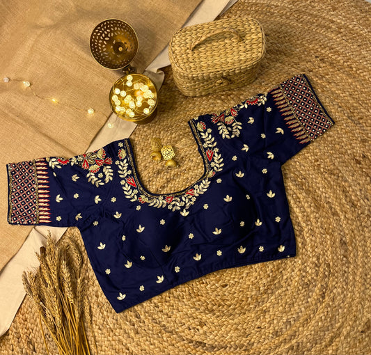 Handcrafted Midnight Blue Bridal Blouse with gota patti Work - WEVOW