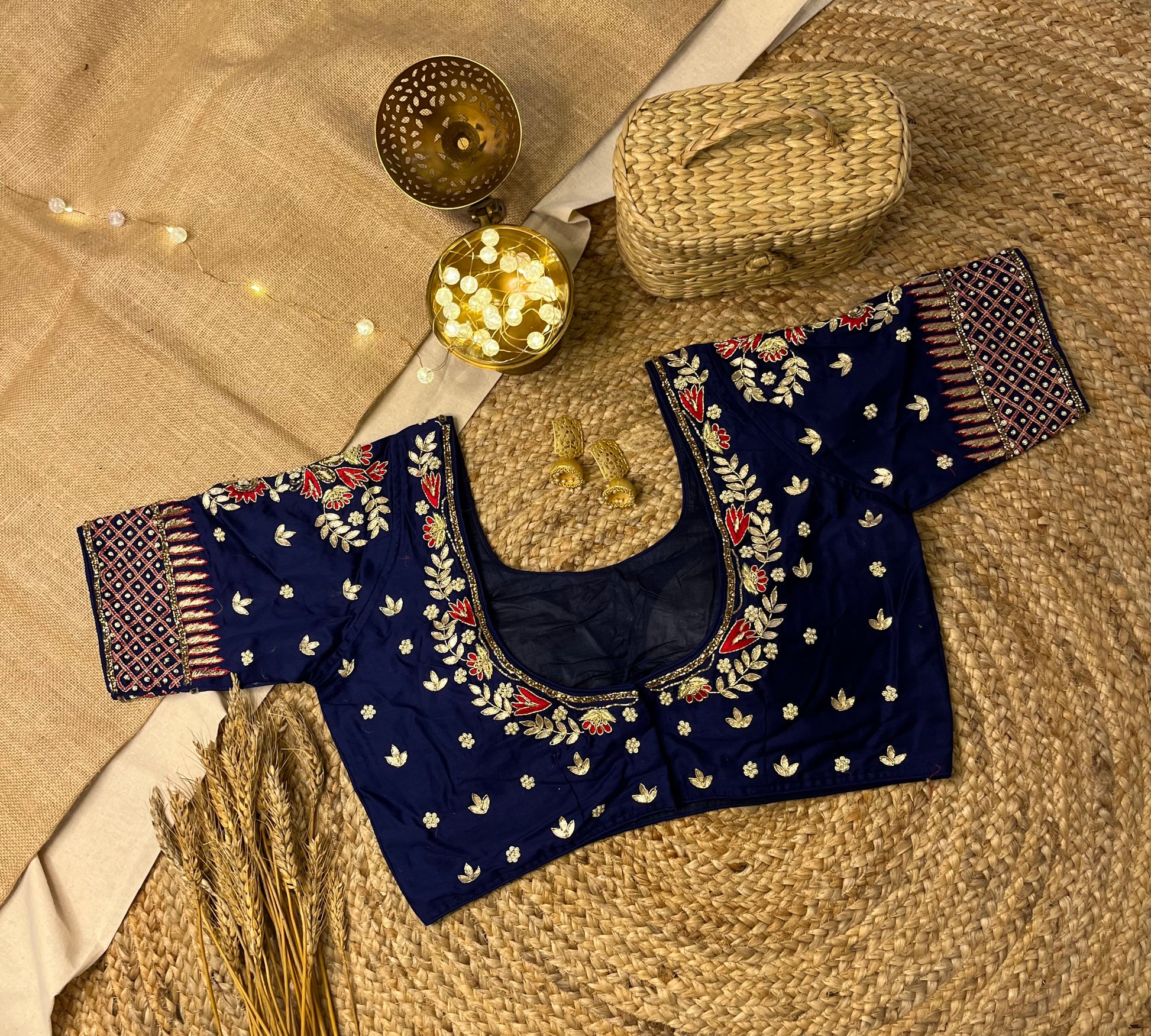 Handcrafted Midnight Blue Bridal Blouse with gota patti Work - WEVOW