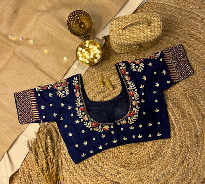 Handcrafted Midnight Blue Bridal Blouse with gota patti Work - WEVOW