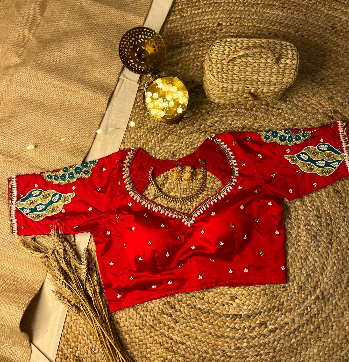 Designer Metallic Red Bridal Blouse with Zardosi Work - WEVOW