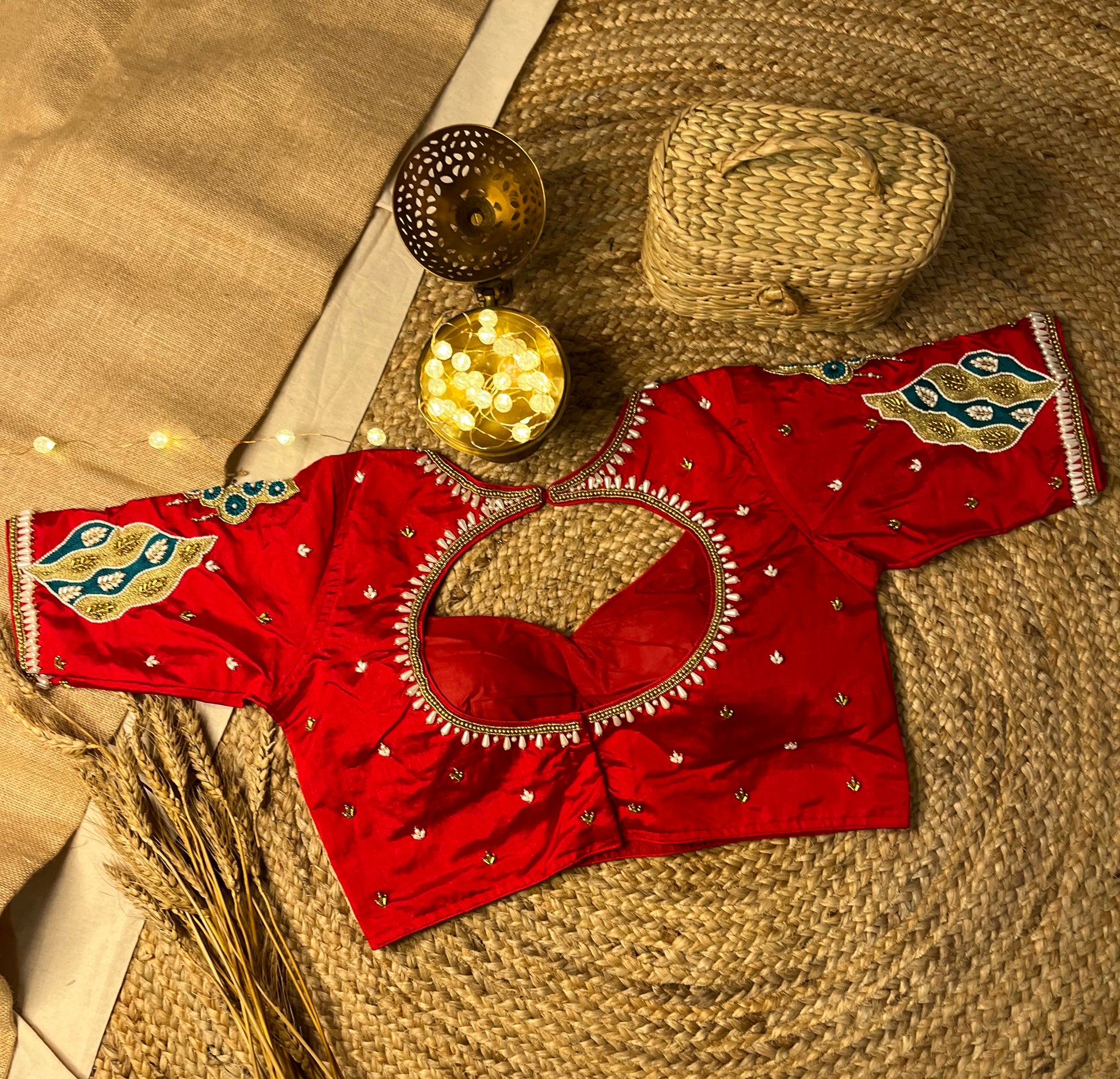 Designer Metallic Red Bridal Blouse with Zardosi Work - WEVOW