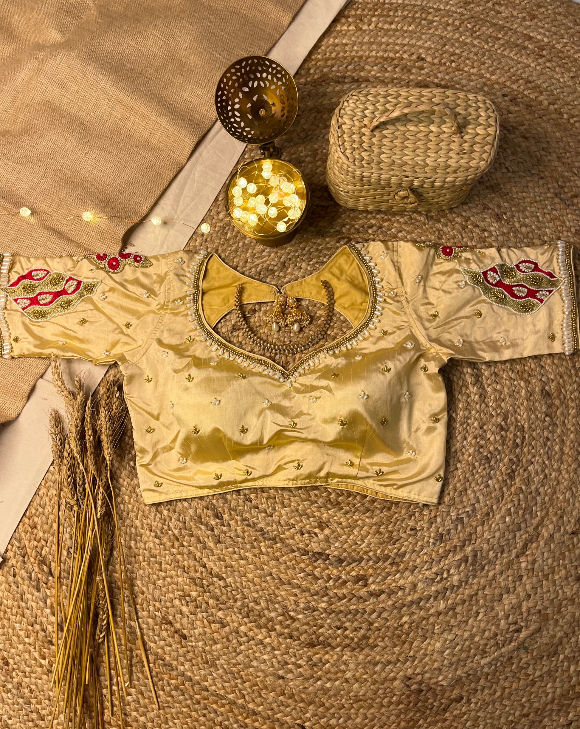 Designer Golden Bridal Blouse with Zardosi Work - WEVOW