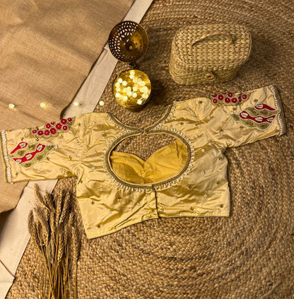 Designer Golden Bridal Blouse with Zardosi Work - WEVOW