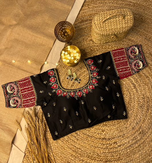 Black Bridal Blouse with Artisan Threadwork - WEVOW