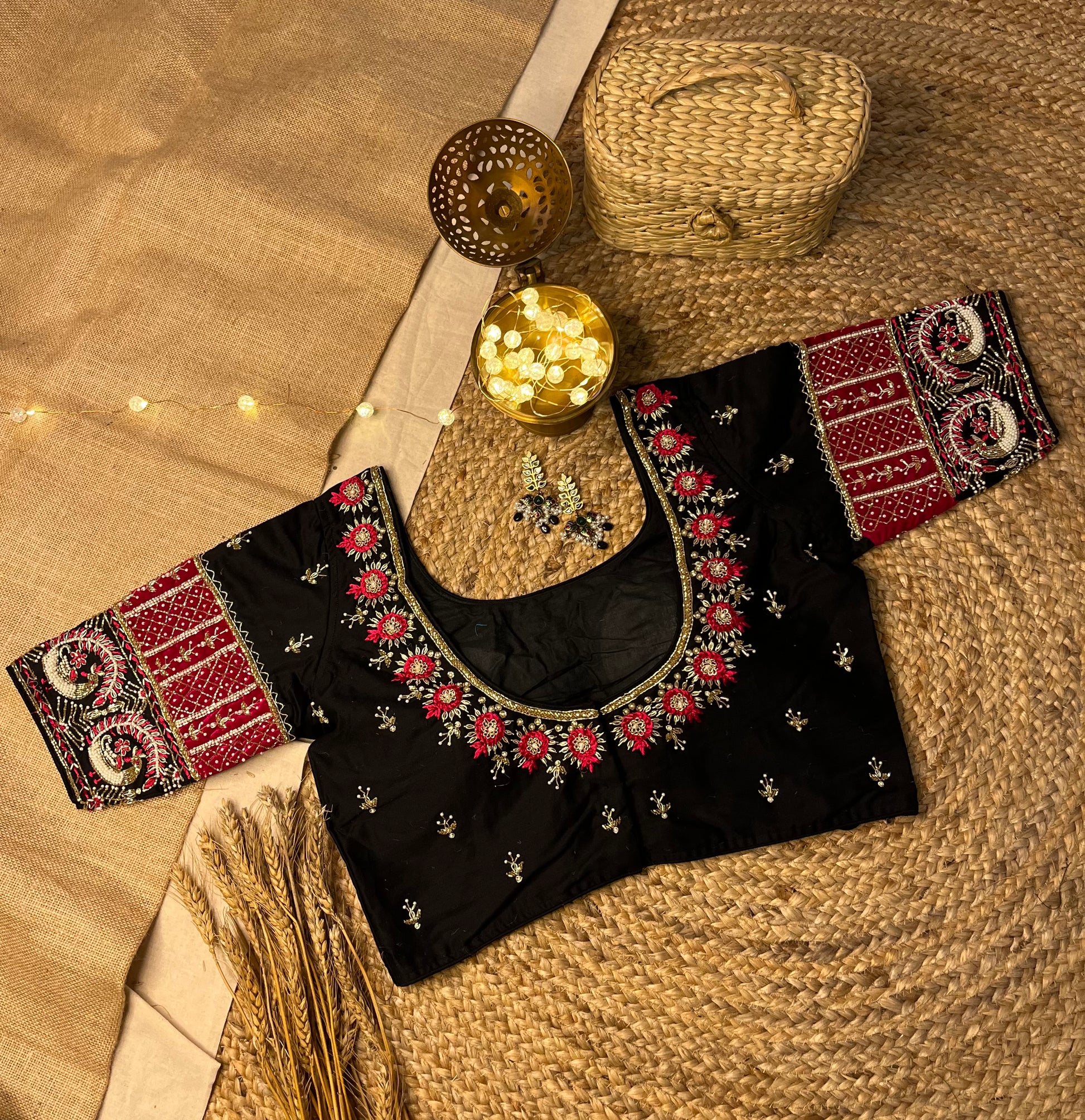 Black Bridal Blouse with Artisan Threadwork - WEVOW