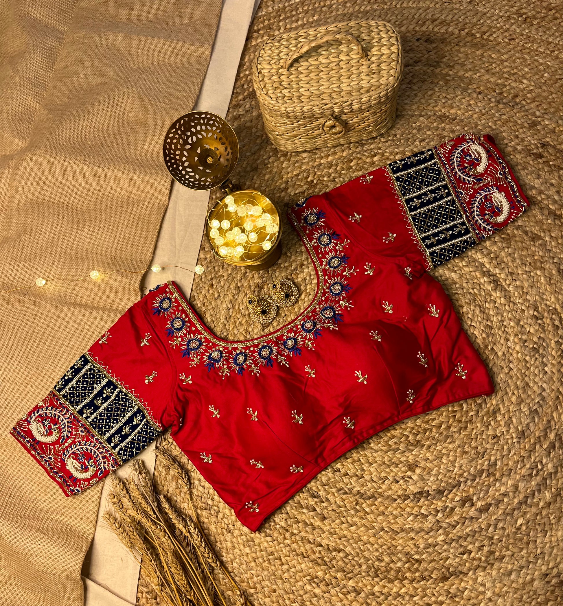 Red Bridal Blouse with Artisan Threadwork - WEVOW