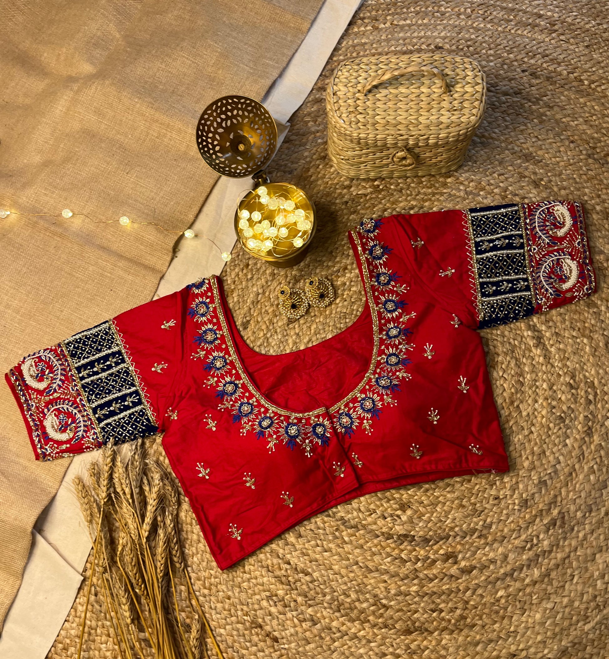 Red Bridal Blouse with Artisan Threadwork - WEVOW