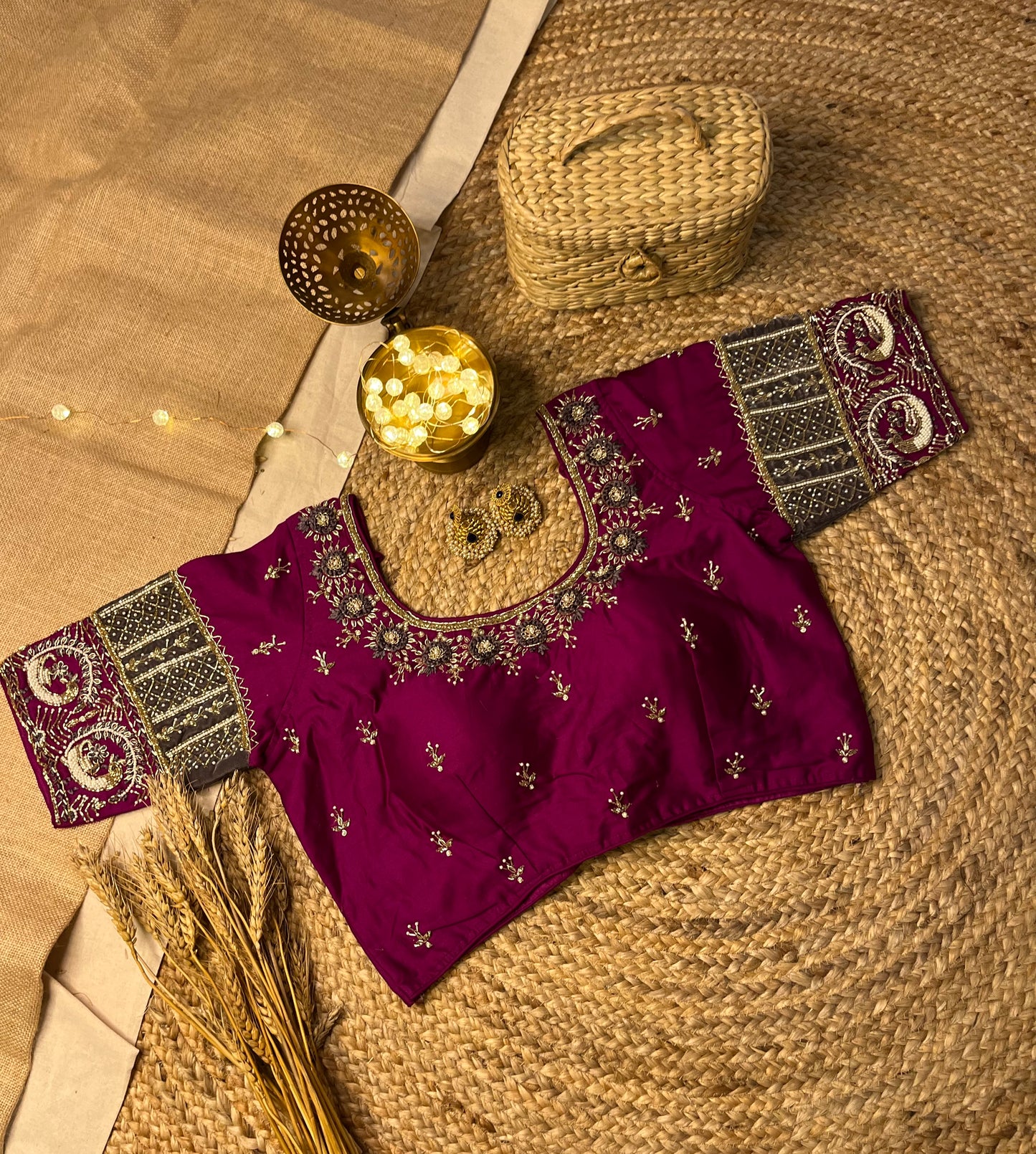 Purple Bridal Blouse with Artisan Threadwork - WEVOW