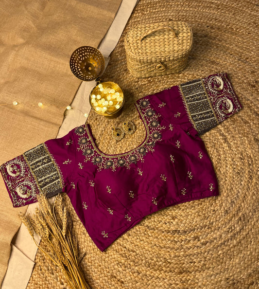 Purple Bridal Blouse with Artisan Threadwork - WEVOW
