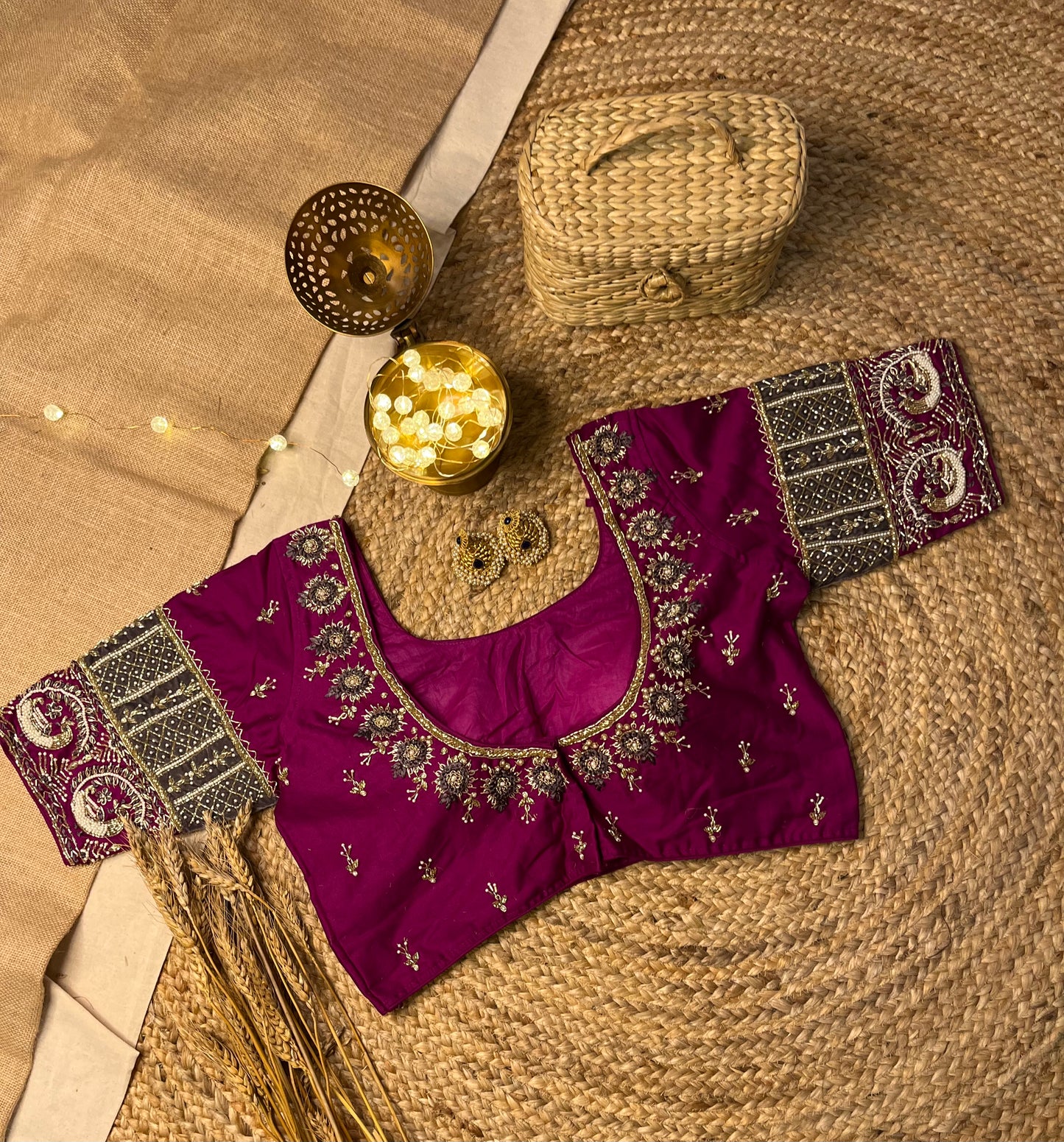 Purple Bridal Blouse with Artisan Threadwork - WEVOW