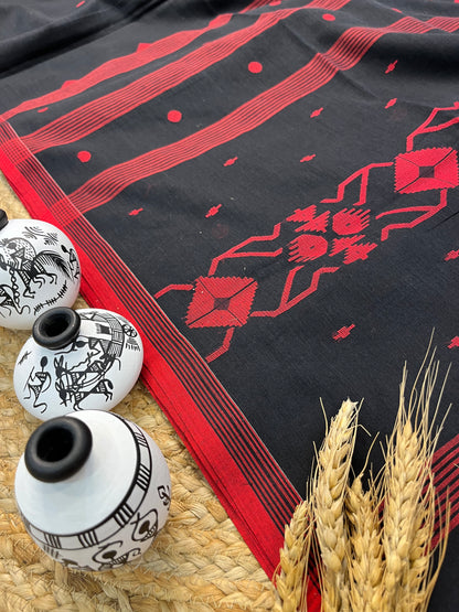 Elegant Black Saree with Red Buta all over in the Saree - WEVOW