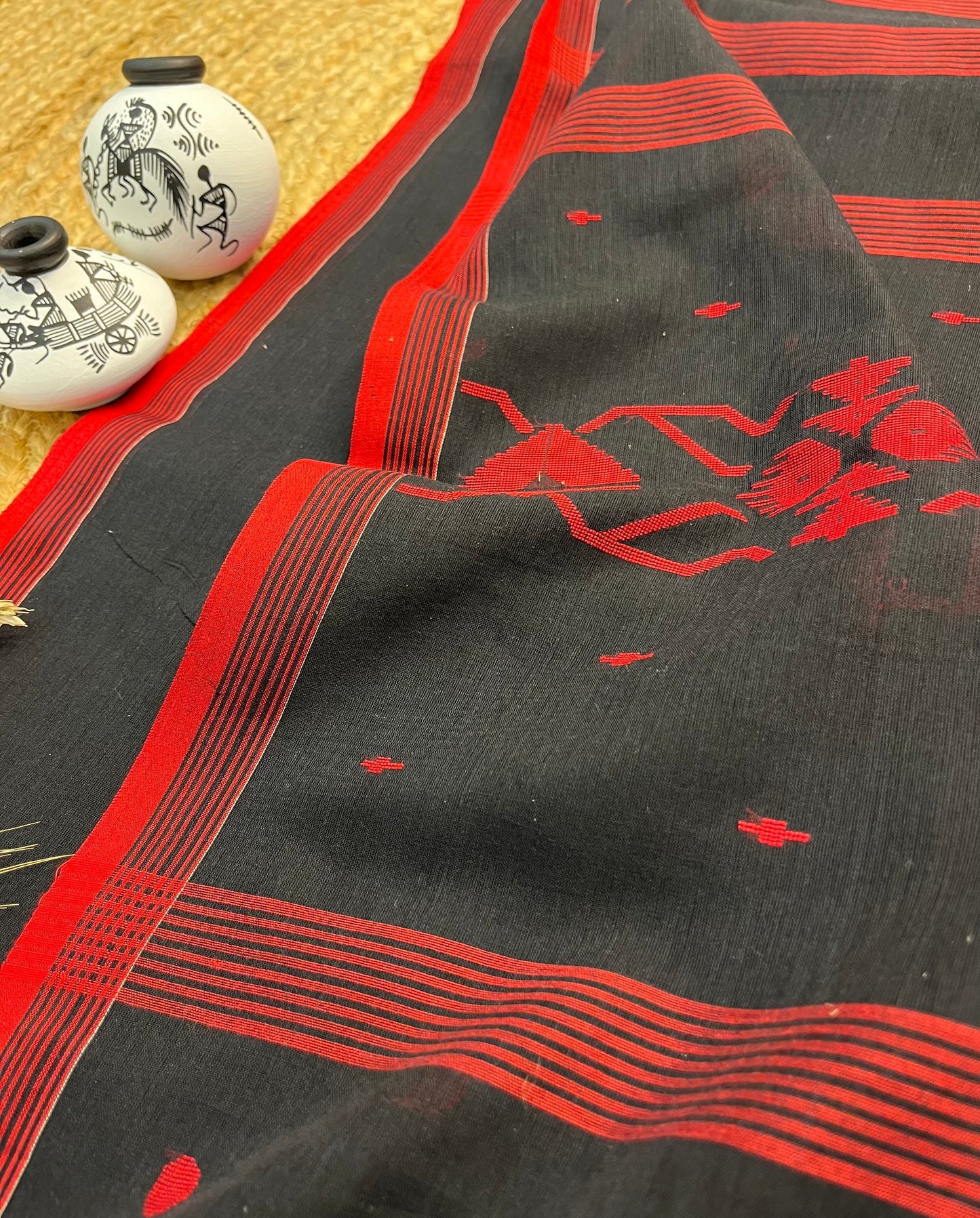 Elegant Black Saree with Red Buta all over in the Saree - WEVOW