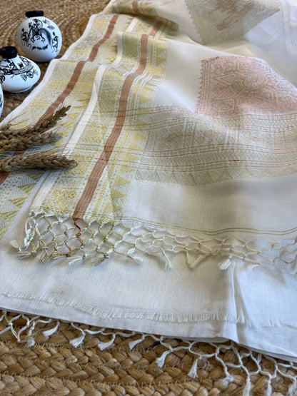 Golden Grace Handwoven Tant Saree - WEVOW